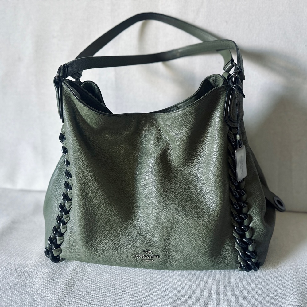 COACH Edie 31 Jumbo Whiplash Pebbled Leather Turnlock Surplus Green Shoulder Bag - Picture 11 of 16
